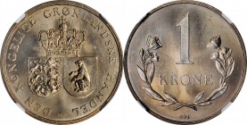 GREENLAND. Krone, 1960. NGC MS-67.
KM-10a. Issued by the Royal Greenland Company. A brilliant and lustrous coin with light toning.
Estimate: $60.00 ...