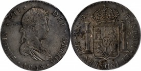 GUATEMALA. 8 Reales, 1813-NG M. Nueva Guatemala Mint. Ferdinand VII. PCGS EF-45 Gold Shield.
KM-69. Attractive charcoal gray toning and a pleasing st...