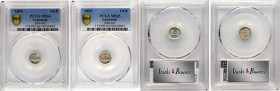GUATEMALA. Duo of 1/4 Reals (2 Pieces), 1893. Nueva Guatemala Mint. Both PCGS Gold Shield Certified.
Both coins KM-161. 1) PCGS MS-66. Tied with just...
