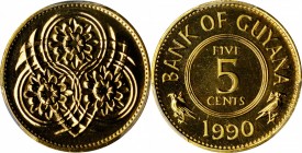 GUYANA. 5 Cents, 1990. PCGS SPECIMEN-66 Gold Shield.
KM-32. Brilliant and attractive with no trace of toning.
Estimate: $75.00 - $125.00
Ex: Kings ...