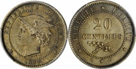 HAITI. Copper-Nickel-Zinc 20 Centimes Essai (Pattern), 1877-IB CT. Strasbourg Mint. Republic. PCGS SPECIMEN-64.
KM-Pn80 var. (copper nickel). An exqu...