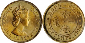 HONG KONG. 10 Cents, 1956-KN. Kings Norton Mint. PCGS MS-64 Gold Shield.
KM-28.1. The luster is slightly mellowed by toning.
Estimate: $190.00 - $28...