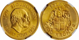ICELAND. 500 Kronur, 1961. NGC MS-65.
Fr-1, KM-14. Mintage: 10,000. This is the first gold coin of Iceland ever minted and highly sought after with ....