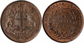 INDIA. East India Company. 1/4 Anna, 1835-(M). Madras Mint. PCGS MS-63 Brown Gold Shield.
KM-446.2; SW-1.100. A crisply struck and attractive copper ...