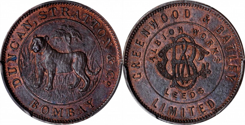 INDIA. Duncan, Stratton & Co. of Bombay. Copper 1/2 Rupee Token, ND (1905). PCGS...