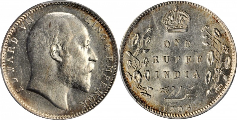 INDIA. Rupee, 1906-B. Bombay Mint. PCGS MS-63 Gold Shield.
KM-508. A striking e...