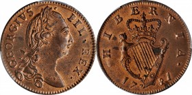 IRELAND. 1/2 Penny, 1781. George III. PCGS MS-63 Red Brown Gold Shield.
S-6614; KM-140. A lustrous and well struck copper using a slightly rusty obve...