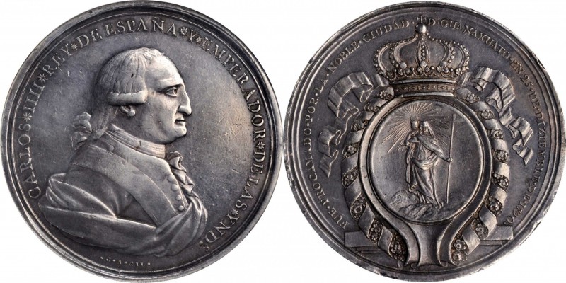 MEXICO. Guanajuato. Silver Proclamation Medal, 1790. Charles IV. NGC EF Details-...