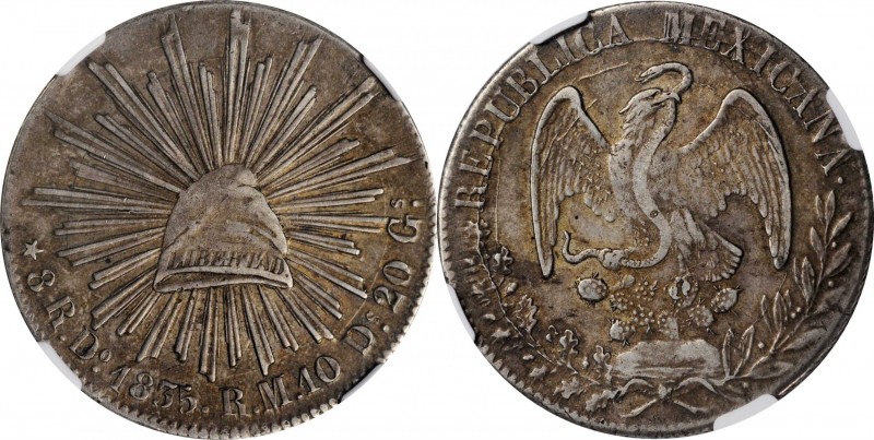 MEXICO. 8 Reales, 1835-Do RM. Durango Mint. NGC EF-45.
KM-377.4. A nicely toned...