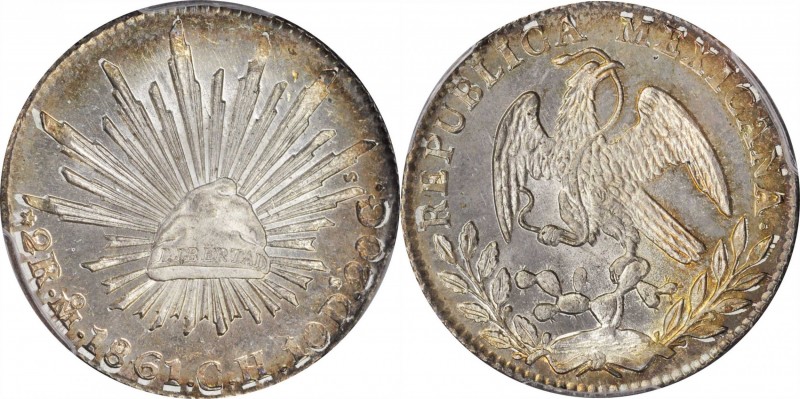 MEXICO. 2 Reales, 1861-Mo CH. Mexico City Mint. PCGS MS-66 Gold Shield.
KM-374....