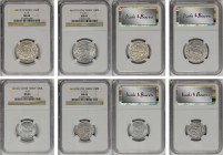 YEMEN. Quartet of Mixed Minors (4 Pieces), 1948-1959. All NGC Certified.
1) 1/4 Riyal. AH 1374 (1954). NGC MS-66. KM-Y-15. Stuck in silver. 2) 1/40 R...