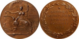 OLYMPIC MEDALS. GREECE. Athens Olympics Participant's Bronze Medal, 1896. CHOICE MINT STATE.
50 mm. Gadourey-2. Housed in a fitted round medal case, ...