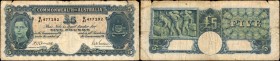 AUSTRALIA. Commonwealth Bank of Australia. 5 Dollars, (1939-1952). P-27. Fine.
King George VI at left, Arms at right. Seen with paper nicks/tears/pap...