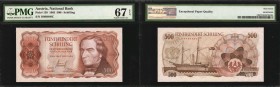 AUSTRIA. National Bank. 500 Schilling, 1965. P-139. PMG Superb Gem Uncirculated 67 EPQ.
Josef Ressel portrait vignette at right, with ornate design a...