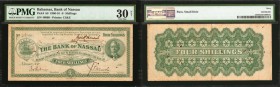 BAHAMAS. Bank of Nassau. 4 Shillings, 1906-16. P-A8. PMG Very Fine 30 Net. Rust, Small Hole.
Printed by CS&E. An important example of this early Baha...