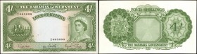 BAHAMAS. Bahamas Government. 4 Shillings, 1936 ND (1953). P-13d. About Uncirculated.
QEII at right, with ship in seal at left. Printed in dark green ...