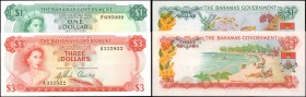BAHAMAS. Bahamas Government. 1 and 3 Dollars, 1965. P-18b & 19a. Uncirculated.
2 pieces in lot. An uncirculated pairing of Bahamas notes.
Estimate: ...