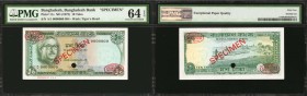 BANGLADESH. Bangladesh Bank. 10 Taka, ND (1972). P-11s. Specimen. PMG Choice Uncirculated 64 EPQ.
Watermark of Tigers head. Found with red specimen o...