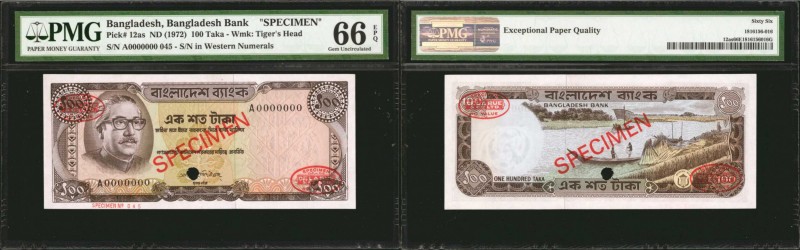 BANGLADESH. Bangladesh Bank. 100 Taka, ND (1972). P-12as. Specimen. PMG Gem Unci...