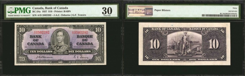 CANADA. Bank of Canada. 10 Dollars, 1937. BC-24a. PMG Very Fine 30.
Deep purple...