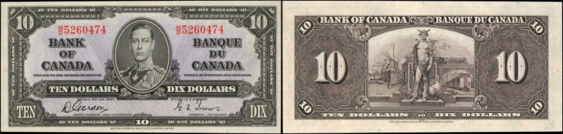 CANADA. Bank of Canada. 10 Dollars, 1937. BC-24b. About Uncirculated.
Deep purp...