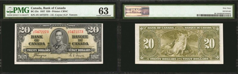 CANADA. Bank of Canada. 20 Dollars, 1937. BC-25c. PMG Choice Uncirculated 63.
P...