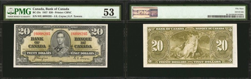 CANADA. Bank of Canada. 20 Dollars, 1937. BC-25c. PMG About Uncirculated 53.
Pr...