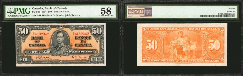 CANADA. Bank of Canada. 50 Dollars, 1937. BC-26b. PMG Choice About Uncirculated ...
