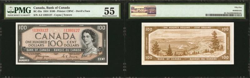 CANADA. Bank of Canada. 100 Dollars, 1954. P-BC-35a. PMG About Uncirculated 55....