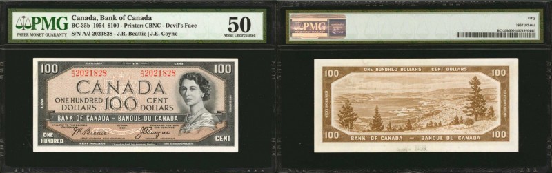 CANADA. Bank of Canada. 100 Dollars, 1954. BC-35b. PMG About Uncirculated 50.
A...