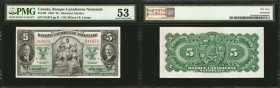 CANADA. Banque Canadienne Nationale. 5 Dollars, 1935. CH#85-14-02. PMG About Uncirculated 53.
The number "5" can be counted an astounding 44 times on...