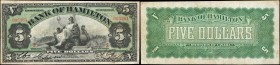 CANADA. Bank of Hamilton. 5 Dollars, 1909. CH #345-20-02. Very Fine.
Allegorical female at center atop lion throne with men at both sides. The revers...
