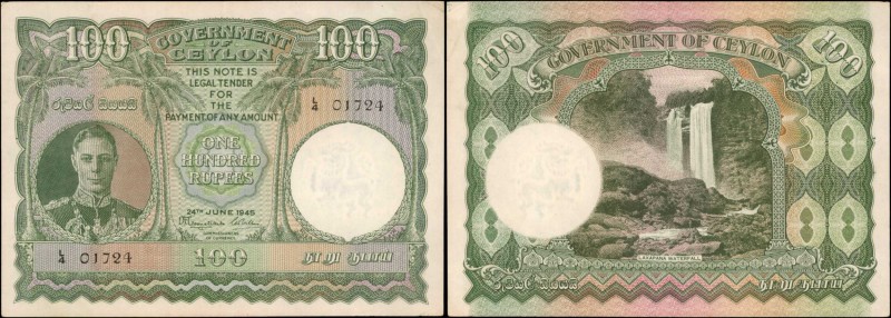 CEYLON. Government of Ceylon. 100 Rupees, 1945. P-38. Extremely Fine.
These 100...