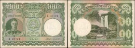 CEYLON. Government of Ceylon. 100 Rupees, 1945. P-38. Extremely Fine.
These 100 Rupee notes are always in high demand as the large format is found wi...