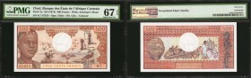 CHAD. Banque des Etats de l'Afrique Centrale. 500 Francs, ND (1974). P-2a. PMG Superb Gem Uncirculated 67 EPQ.
Watermark of antelopes head at center....
