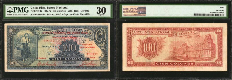 COSTA RICA. Banco Nacional. 100 Colones, 1937-42. P-194a. PMG Very Fine 30.
Pri...