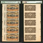 CUBA. Banco Espanol De La Isla De Cuba. 5 Pesos, 1897. P-48c. Uncut Sheet of 5. PMG Choice Uncirculated 64.
Printed by ABNC. A nearly Gem example of ...