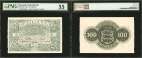 DENMARK. Nationalbank. 100 Kroner, 1951. P-39h. PMG About Uncirculated 55.
Serial number prefix K. Boldly inked with strong color and detail througho...