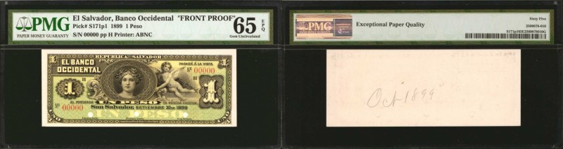 EL SALVADOR. Banco Occidental. 1 Peso, 1899. P-S171p1 & S171p2. Front & Back Pro...