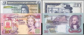 GIBRALTAR. Government of Gibraltar. 10 & 20 Pounds, 1986 & 1995. P-22b & 27. About Uncirculated.
2 pieces in lot. Both are uncirculated and display e...