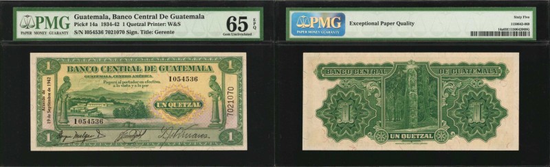 GUATEMALA. Banco Central de Guatemala. 1 Quetzal, 1934-42. P-14a. PMG Gem Uncirc...