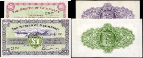 GUERNSEY. States of Guernsey. 10 Shillings & 1 Pound, 1966. P-42 & 43. About Uncirculated.
2 pieces in lot. Included are P-42 10 Shillings and P-43 1...