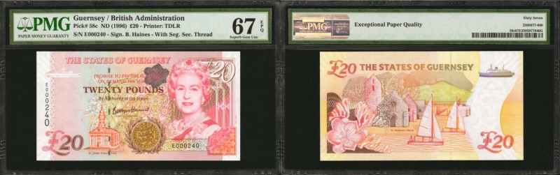 GUERNSEY. British Administration. 20 Pounds, ND (1996). P-58c. PMG Superb Gem Un...