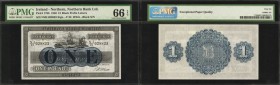 IRELAND, NORTHERN. Northern Bank Limited. 1 Pound, 1940. P-178b. PMG Gem Uncirculated 66 EPQ.
Black prefix letters, black serial number. Milky white ...