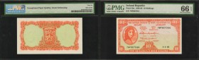 IRELAND, REPUBLIC. Central Bank of Ireland. 10 Shillings, 1962-68. P-63a. PMG Gem Uncirculated 66 EPQ.
PMG comments "Great Embossing" on this 10 Shil...