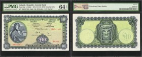 IRELAND, REPUBLIC. Central Bank of Ireland. 10 Pounds, 1971-75. P-66c. PMG Choice Uncirculated 64 EPQ.
With security strip. A nearly Gem example of t...