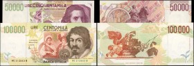 ITALY. Banca d'Italia. 50,000 & 100,000 Libre, 1992 & 1994. P-116 & 117b. Uncirculated.
2 pieces in lot. Pleasing embossing and colors are seen on th...