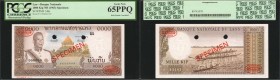 LAOS. Banque Nationale. 1000 Kip, ND (1963). P-14bs. Specimen. PCGS Currency Gem New 65 PPQ. Hole Punch Cancelled.
Red specimen overprint and stamps....