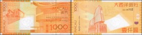 MACAU. Banco Nacional Ultra Marino. 1000 Patacas, 2005. P-84. Uncirculated.
Rich orange ink stands out on this 1000 Patacas note.
Estimate: $125.00-...