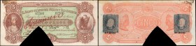 MEXICO. El Banco de Londres Mexico Y Sud America. 5 Pesos, 1882. P-Unlisted. Specimen. Choice About Uncirculated.
Vignette of woman at left with eagl...